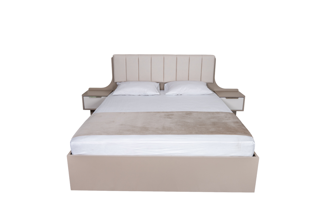 Cosmo - Bedroom - Bed with Bedside table - 2450 x 1000 x 2046 - (Keas, Dafne / Satin) - TFF